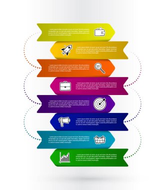 3d oklu, 8 seçenekli bilgi tasarımı elemanları. Pazarlama simgeleriyle iş yapmak için modern minimalist düzen. 