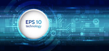 Mavi arka plan ile çeşitli teknoloji öğeleri. Yüksek teknoloji iletişim kavramı. Bağlantı yapısı vektör çizim.