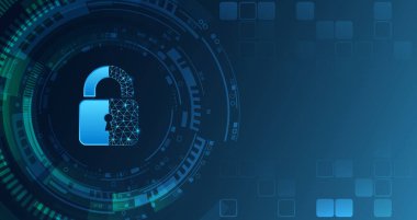 Veri koruma gizlilik kavramı. Asma kilit simgesi ve internet teknolojisi ağ bağlantısı. Siber güvenlik interneti ve ağ konsepti. Soyut yüksek teknoloji öğesi.