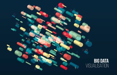 Büyük veri görselleştirmesi. Satır dizisi ve ikili kodlu soyut arkaplan. Bağlantı yapısı. Veri dizisi görsel konsepti. Büyük veri bağlantısı kompleksi.