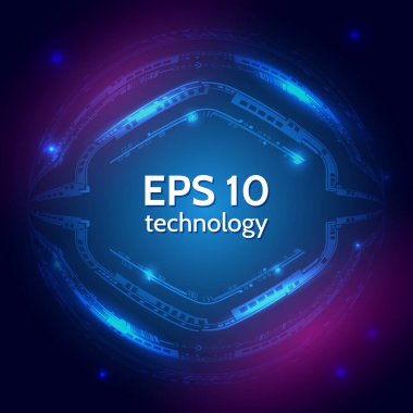 Soyut küresel bilim kurgu kavramı. Çeşitli teknolojik elementlere sahip yüksek teknoloji vektör çizimi. Mavi arka planda dijital internet iletişimi. Siber güvenlik İnternet ve ağ oluşturma kavramı.