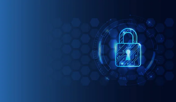Datenschutzkonzept Futuristisches Vorhängeschloss Symbol Und Netzwerkverbindung Mit Internettechnologie Cyber Security — Stockvektor