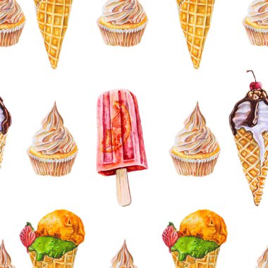 Şekerli kusursuz suluboya deseni. Beyaz arkaplan.