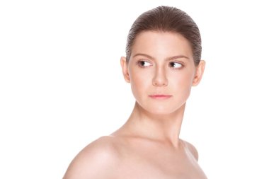 Temiz cilt güzel genç kadın. Yüz tedavi. Kozmetik