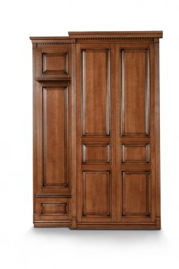 Beyaz arka plan üzerinde kahverengi ahşap dolap