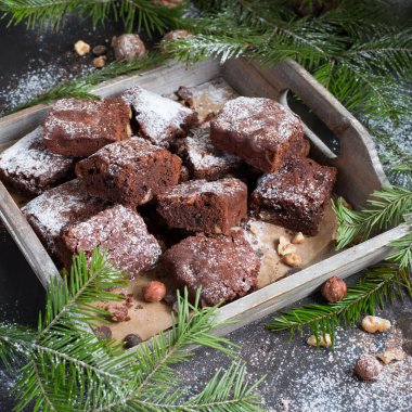 Noel kartı. Çikolatalı kek