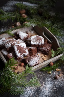 Noel kartı. Çikolatalı kek