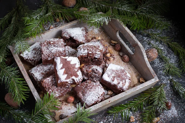 Tarjeta de Navidad. Pastel de chocolate — Foto de Stock