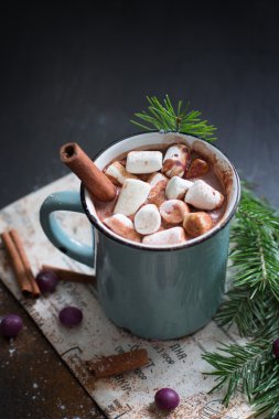 Sıcak çikolata marshmallow ile. Kopya alanı