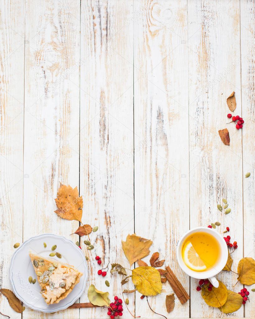 Autumn background with pumpkin pie