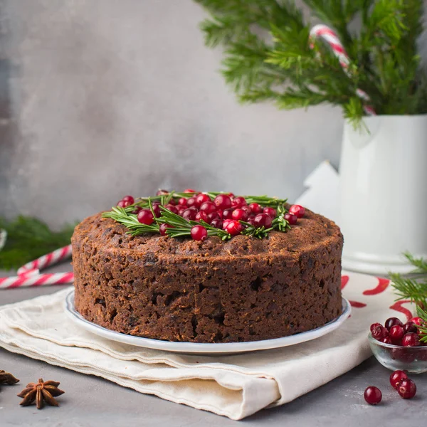 Pudding Traditionnel Anglais Noël Gâteau Aux Fruits Avec Romarin Canneberges — Photo