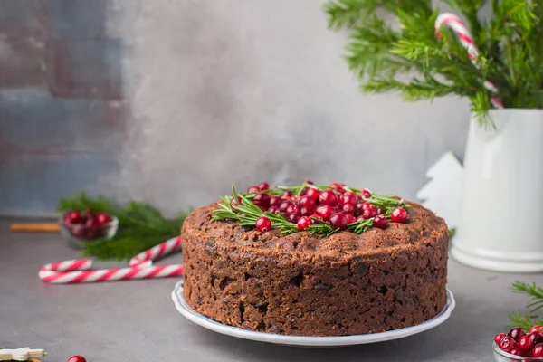 Pudding Traditionnel Anglais Noël Gâteau Aux Fruits Avec Romarin Canneberges — Photo