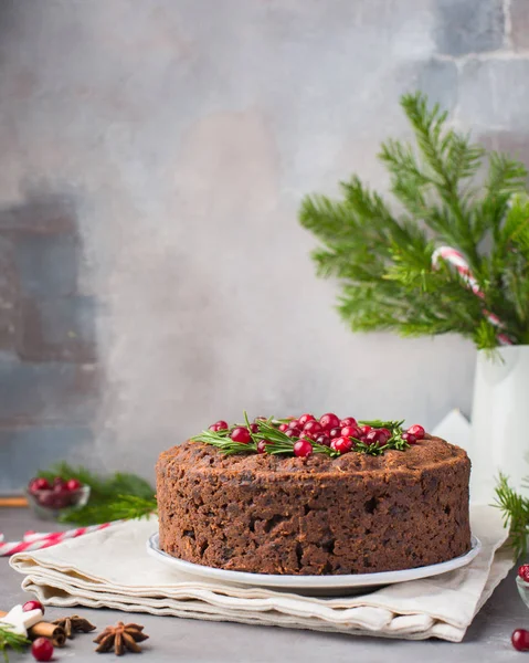 Pudding Traditionnel Anglais Noël Gâteau Aux Fruits Avec Romarin Canneberges — Photo