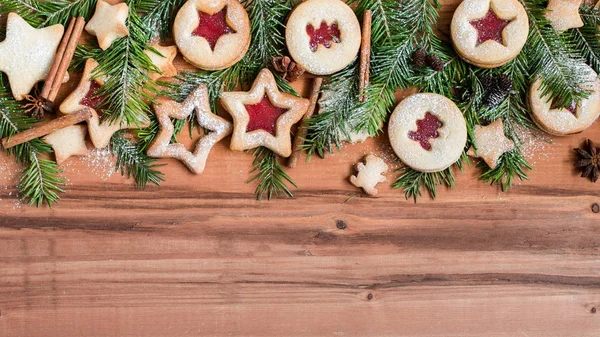 Домашнє Печиво Імбир Полуниця Jam Дерев Яні Фону Різдвяна Ялинка — стокове фото