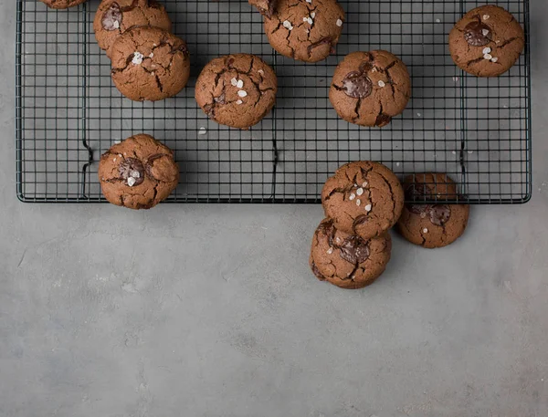 Chocolate Chip Cookies Dark Chocolate Sea Pink Himalayan Salt Gray — Stock Photo, Image