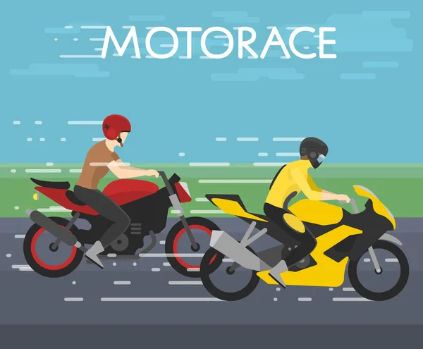 Εικονογράφηση διάνυσμα των δύο μοτοσικλετιστές, αγωνιστικά motorace, ανταγωνισμός, επίπεδη στυλ — Διανυσματικό Αρχείο