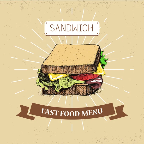 Sandwitch фаст-фуду Векторні ілюстрації в вінтажному стилі, що показують їжу з написом , — стоковий вектор