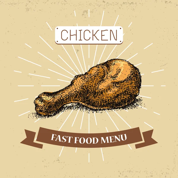 Galinha perna fast food vetor ilustração em estilo vintage, com inscrição , — Vetor de Stock