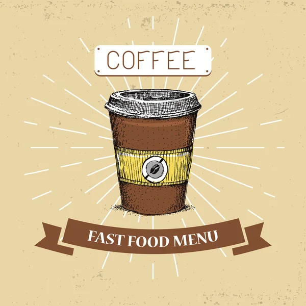 Ilustracja wektorowa kawy fast food w stylu vintage, Wyświetlono napój z napisem, — Wektor stockowy