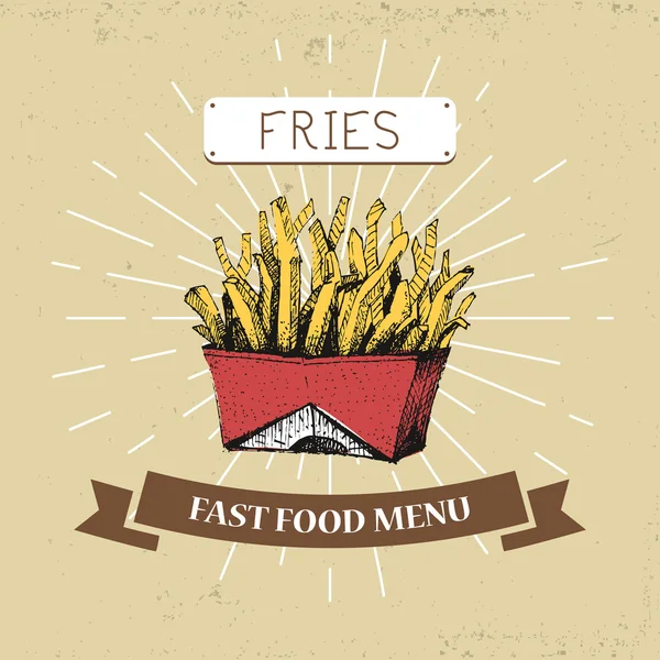 French fries fast food vector illustration in vintage style, showing meals with inscription, — Stock Vector