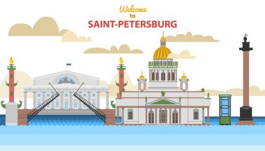 Saint-Petersburg düz şehir manzarası. web sitenizi veya yayınlarınızı tasarlamak için vektör çizimi.