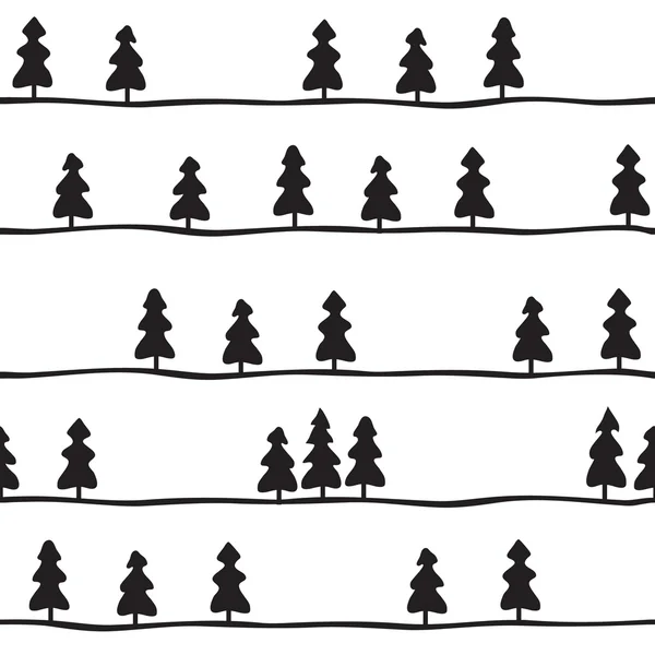 Siyah ve beyaz köknar ağaçları ile dikişsiz desen. Vektör çizimi — Stok Vektör