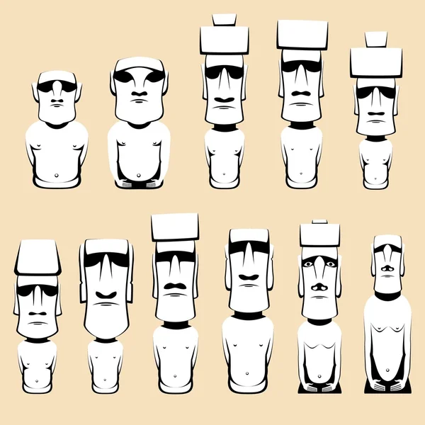 Conjunto de figuras humanas monolíticas Moai talladas por el pueblo Rapa Nui en la isla polinesia chilena Pascua — Archivo Imágenes Vectoriales