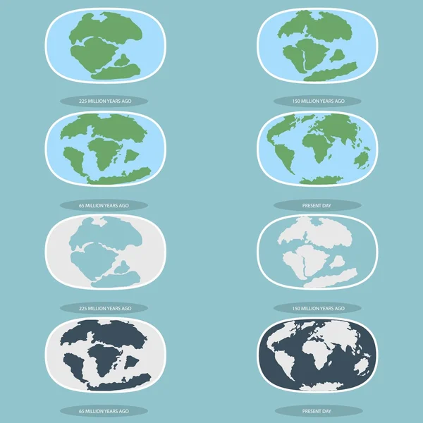 Tektoniska plattor på planeten jorden. moderna kontinenter och Infographics uppsättning ikoner Flat Style — Stock vektor