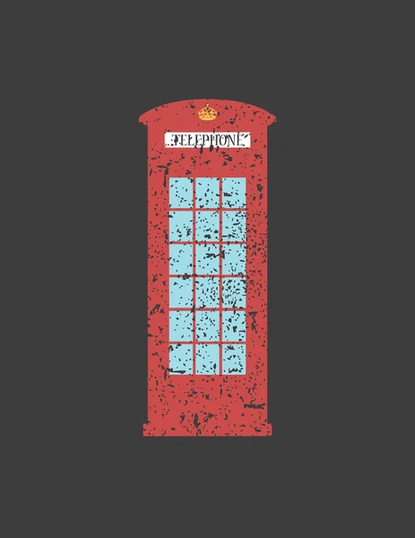 Scatola telefonica britannica London vintage style, parola in grunge  , — Vettoriale Stock