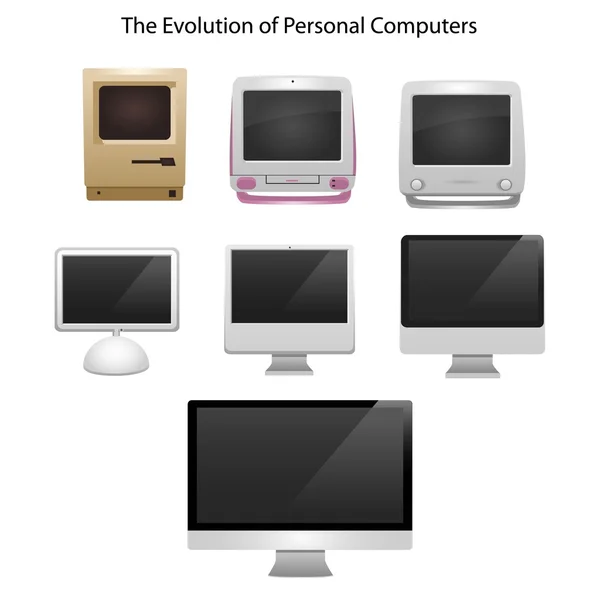 Эволюция компьютеров 7 различных типов с 20-го века по настоящее время мониторы включали в себя компьютеры нового старого современного современника — стоковый вектор