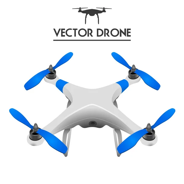 Realistisk Drone, Quadrocopter UAV Concept Art, kontrollera med Tablet isolerade på vitt — Stock vektor