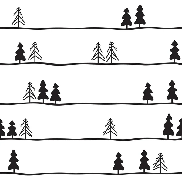 Motif sans couture avec sapins noirs et blancs. Illustration vectorielle — Image vectorielle