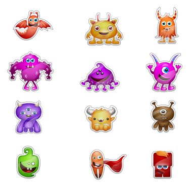 beyaz izole farklı pozlar canavar çıkartmaları oyunlar için kullanabilirsiniz