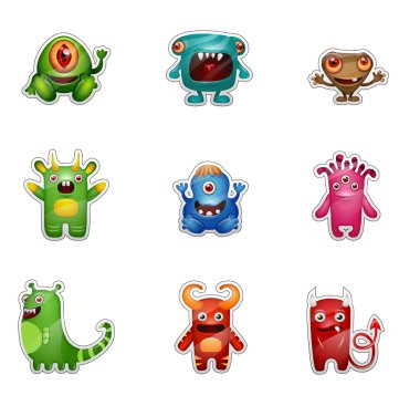 beyaz izole farklı pozlar canavar çıkartmaları oyunlar için kullanabilirsiniz