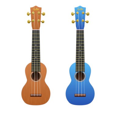 Two realistic ukuleles isolated on white clipart