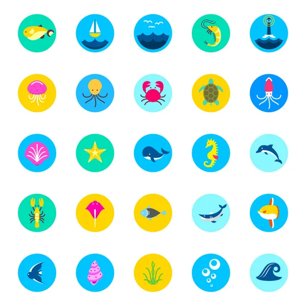 Conjunto de 25 iconos de mar peces marinos y naturaleza iconos de estilo plano iconos de mar, iconos marinos, iconos hermosos, iconos de peces, iconos del océano, iconos web, iconos de aplicaciones, iconos nuevos, iconos modernos , — Vector de stock