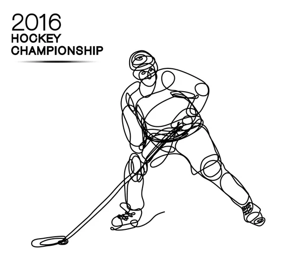 Ice Hockey 2016 Championship conceito arte um jogador de linha com efeito de néon de copo campeão de luz —  Vetores de Stock
