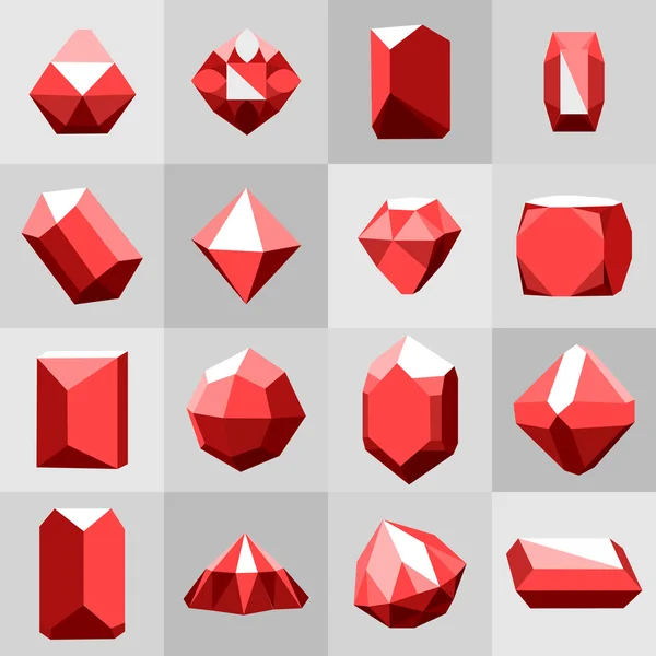 Platt Ikonuppsättning. Diamant. ädelstenar och stenar i många varianter — Stock vektor