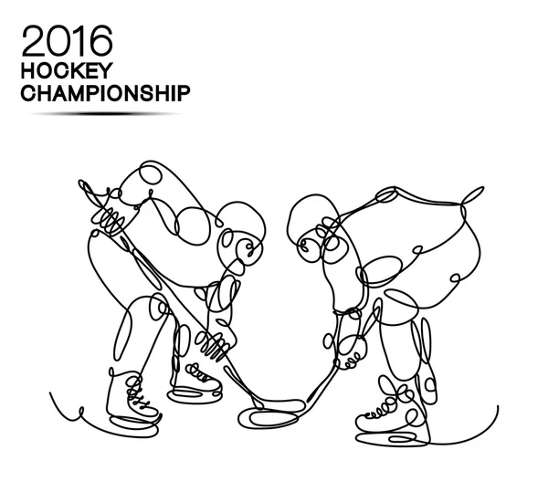 Ice Hockey 2016 Championship concept art uma linha de jogadores com efeito neon,, jogador de, luz,, campeão, copo —  Vetores de Stock