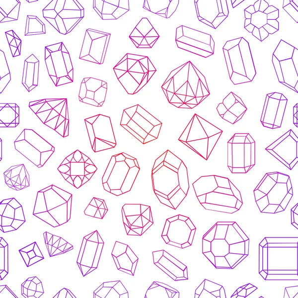 Sömlöst mönster med diamant. ädelstenar och stenar i många varianter — Stock vektor