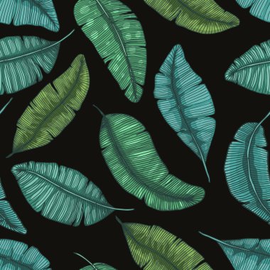 Muz ile sorunsuz elle çizilmiş desen tropikal doku botanik vektör çizim bırakır