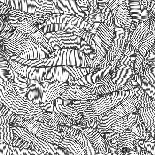 バナナの描かれたパターンをシームレスな手葉テクスチャ熱帯植物園のベクトル図 — ストックベクタ