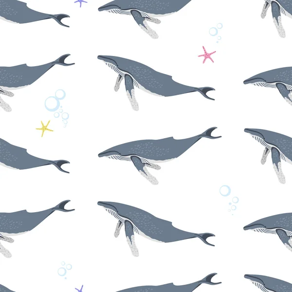 水中でクジラとシームレスなパターン — ストックベクタ