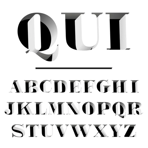 Qui современный шрифт, вырезанный из стены, букв и цифр — стоковый вектор