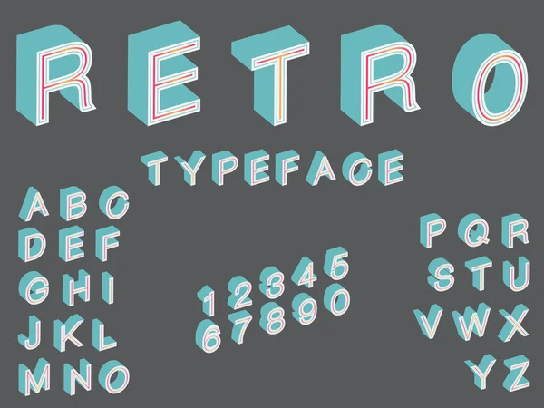Izometrikus retro betűtípus, betűtípus tökéletes plakátok vintage stílusban — Stock Vector