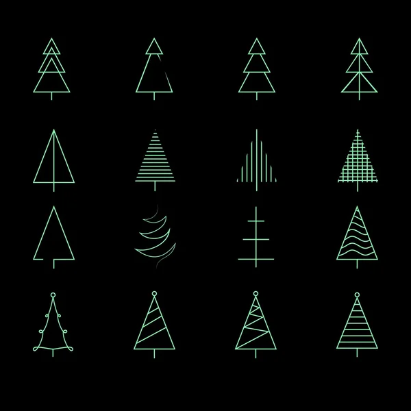 Sapin ensemble de 16 arbres de Noël différents — Image vectorielle