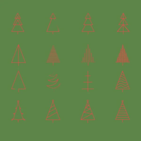Sapin ensemble de 16 arbres de Noël différents — Image vectorielle