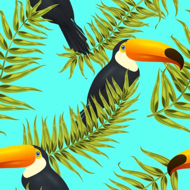 Dikişsiz desen tropikal, palmiye ağaç dalları, yaprakları, yaprak, palmiye yaprakları ile egzotik arka plan. sonsuz doku