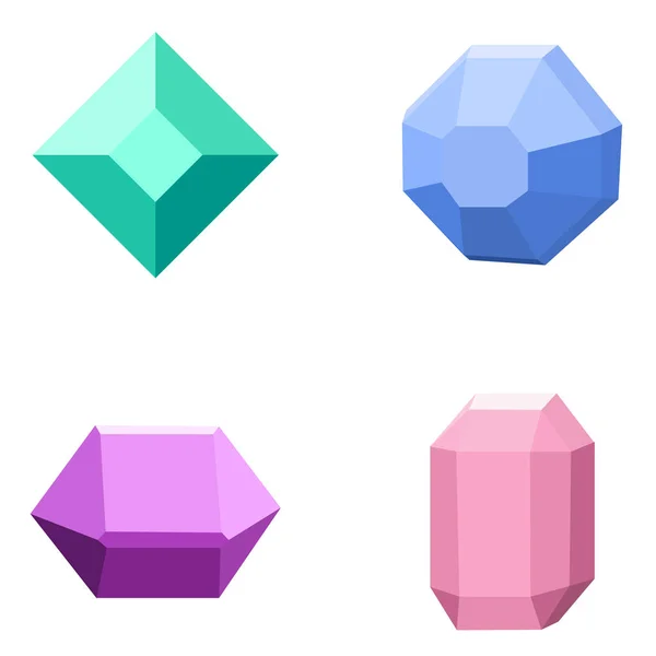 Conjunto de 4 pedras preciosas diferentes, diamantes conjunto isolado em branco —  Vetores de Stock
