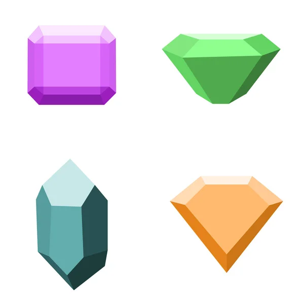 Σετ από 4 διαφορετικούς πολύτιμους λίθους, διαμάντια που απομονώνονται σε λευκό — Διανυσματικό Αρχείο